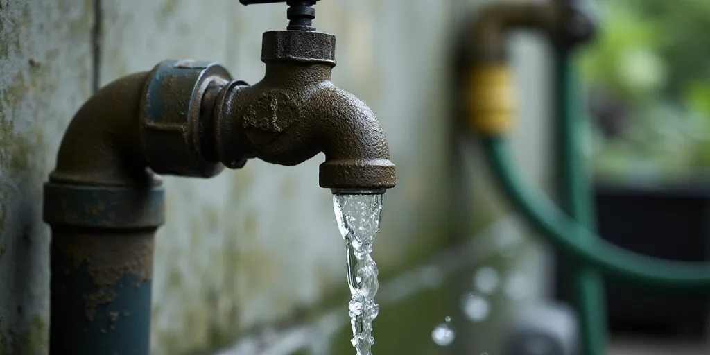 a pipe is connected to a pipe with water coming out of it and a hose is connected to it, Andries Sto