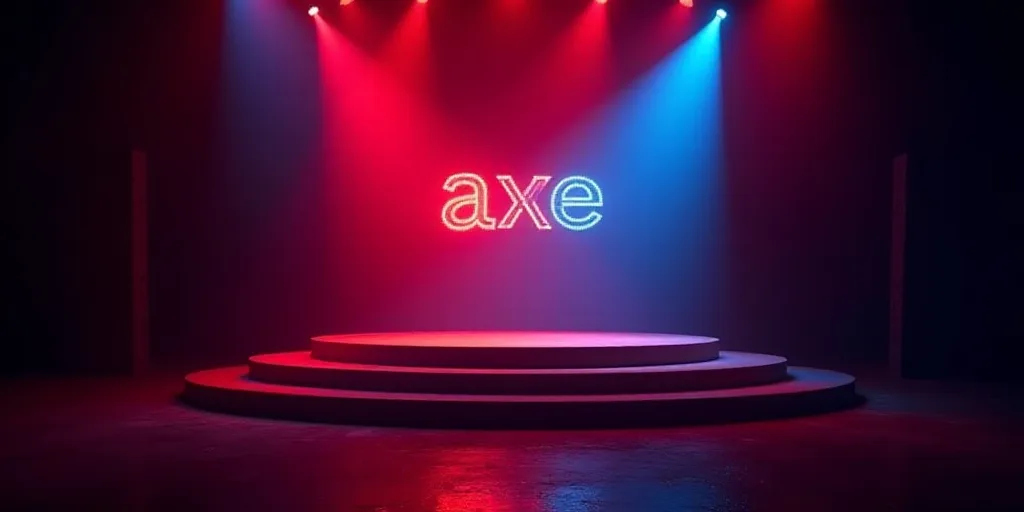 a red and blue photo of a stage with the words axe cremonia on it and a red and blue background, Bel