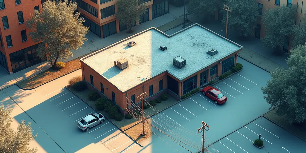 a satellite image of a building and a satellite image of a parking lot with a fire hydrant in the mi