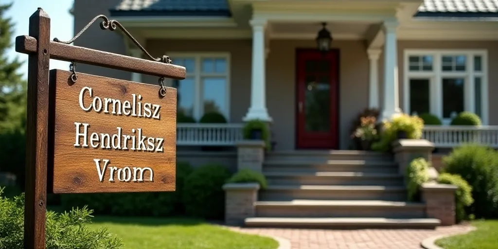 a sign is posted in front of a house with a staircase leading up to it and a sign that says,, Cornel