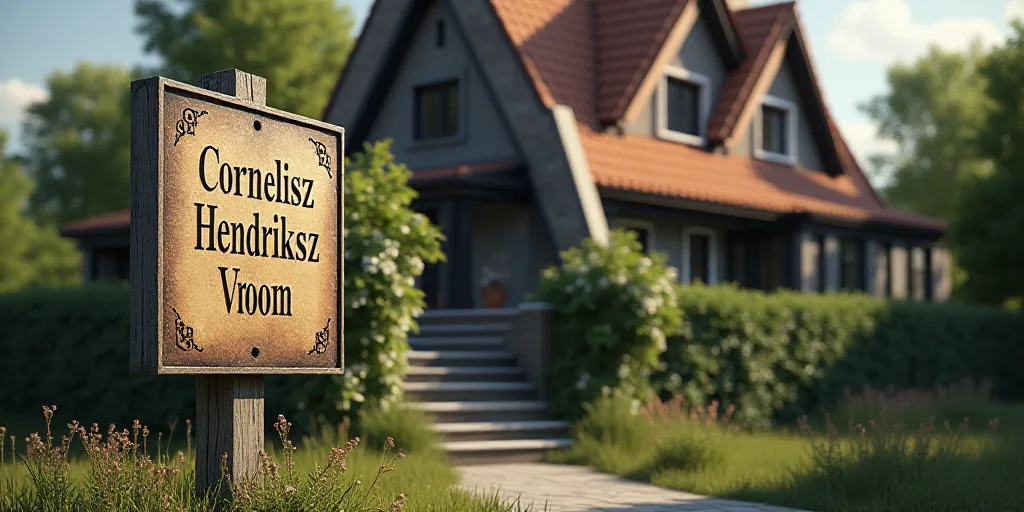 a sign is posted in front of a house with a staircase leading up to it and a sign that says,, Cornel