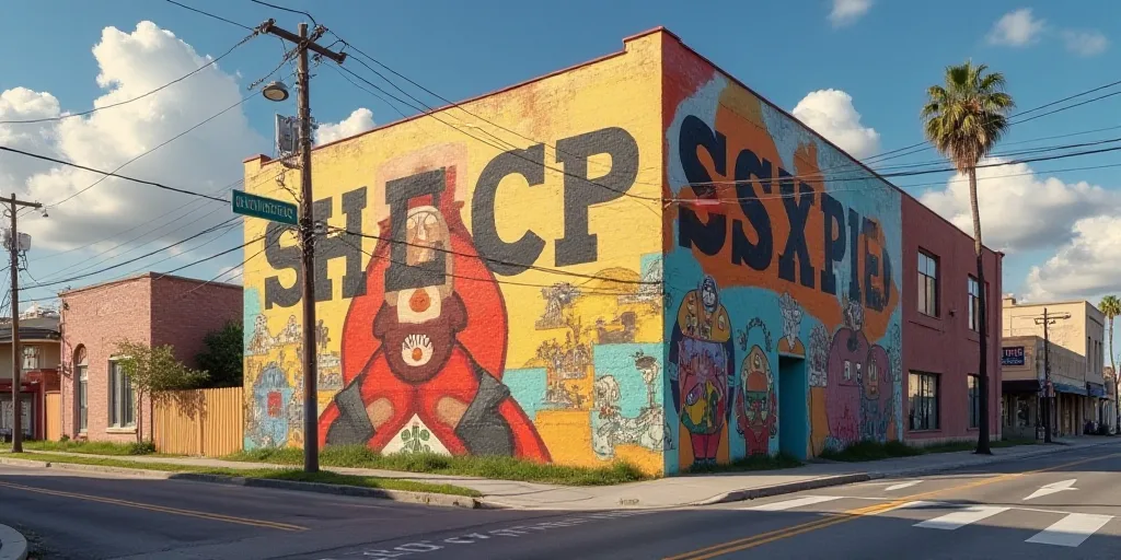a sign that is on the side of a building with a building in the background and a building with a sig