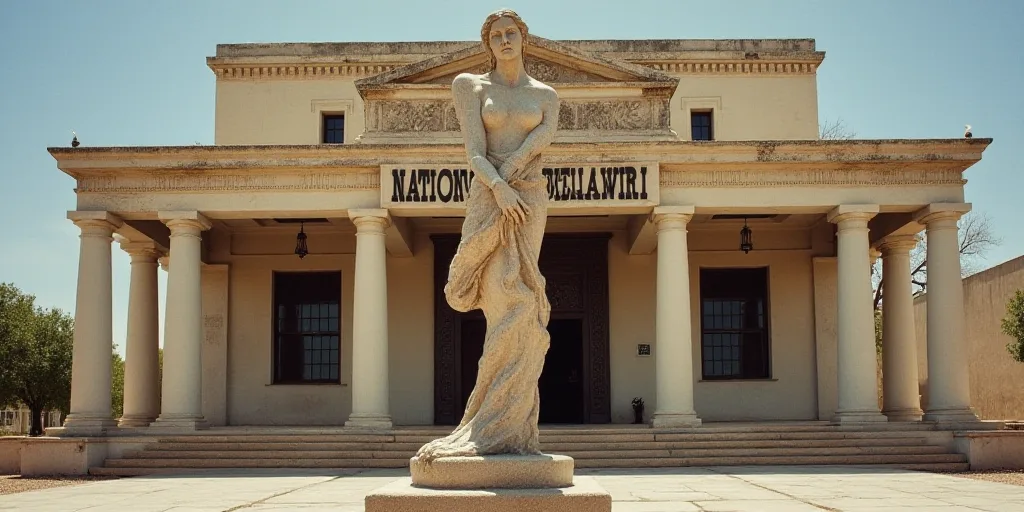 a statue of a woman in front of a building with a sign on it that says national upper medical feriat