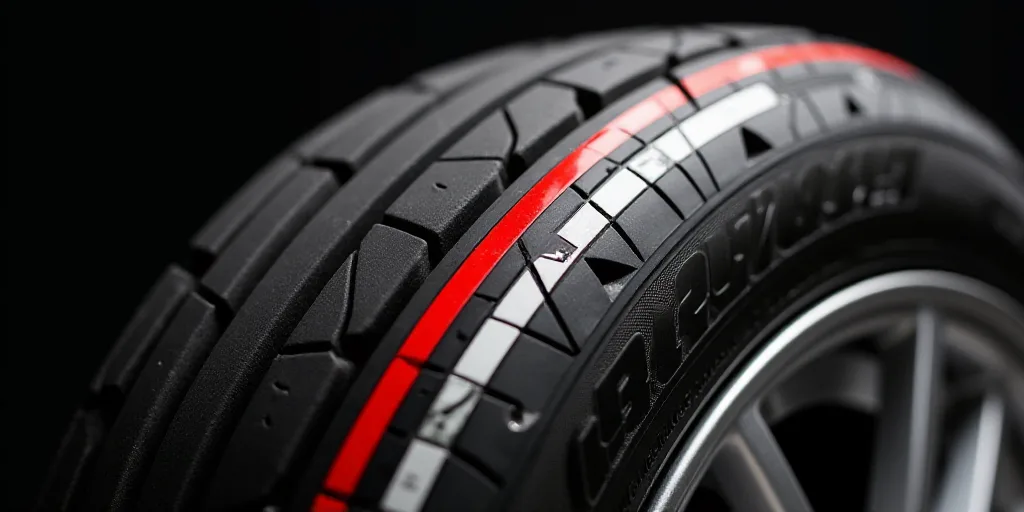 a tire with a red and white stripe on it and a red and white stripe on the side of it, Avgust Černi