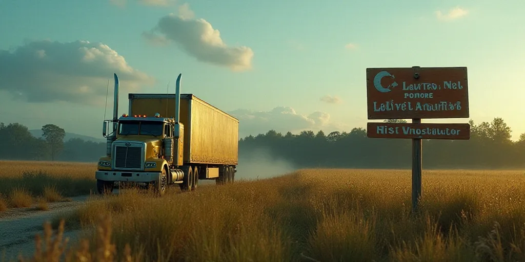 a truck is driving past a sign for stellantic in a field of grass and trees in the background, Báli