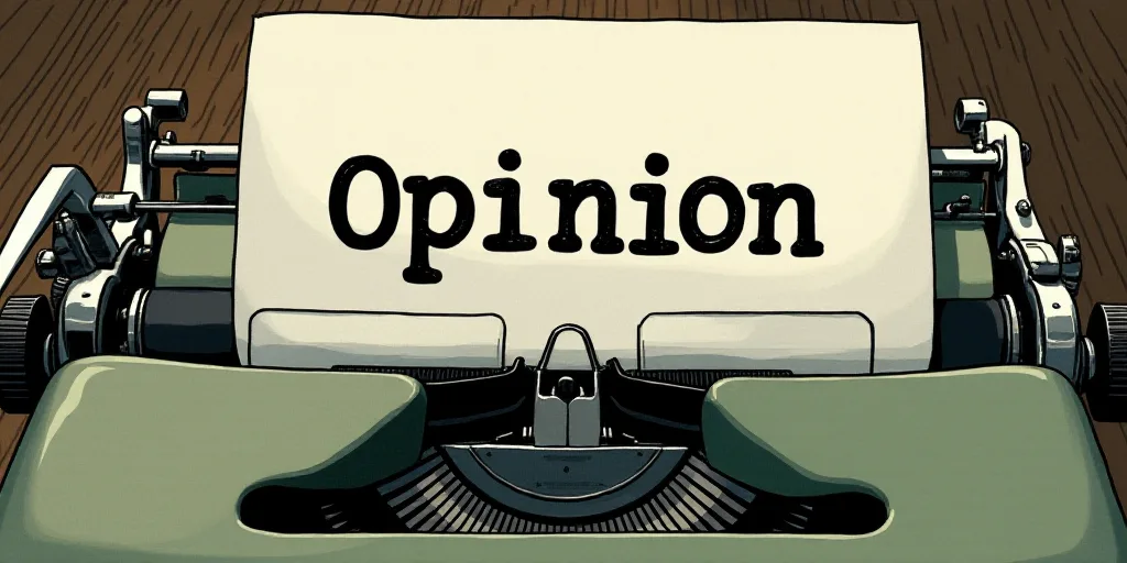 a typewriter with a lot of papers on it and the words opinion written in black and white on the top,