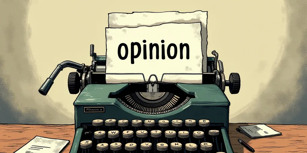 a typewriter with a lot of papers on it and the words opinion written in black and white on the top,