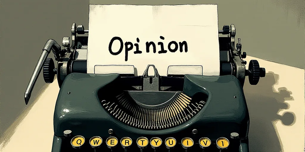 a typewriter with a lot of papers on it and the words opinion written in black and white on the top,