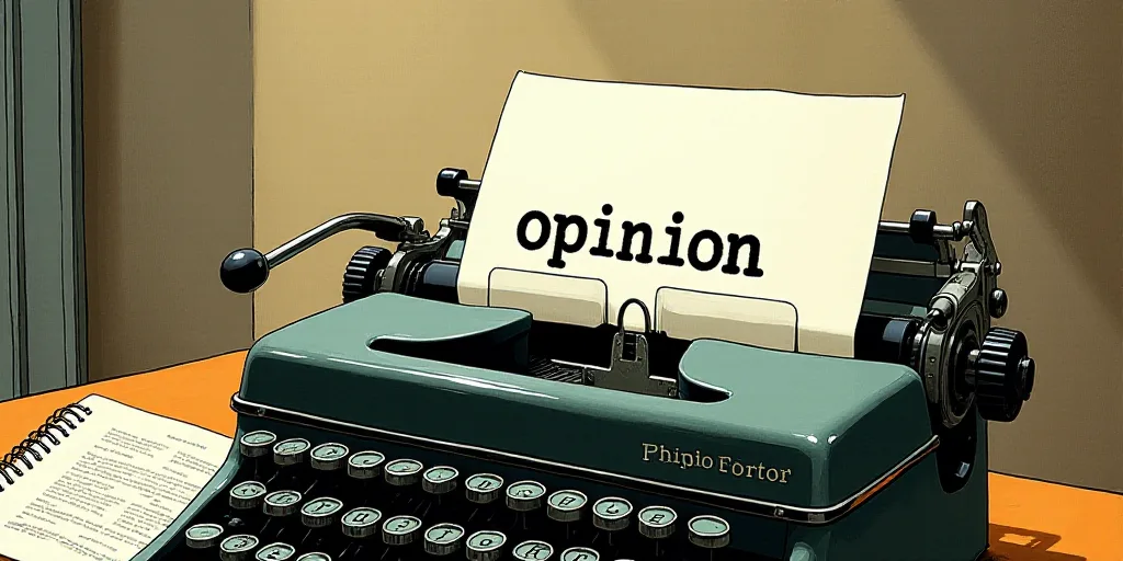 a typewriter with a lot of papers on it and the words opinion written in black and white on the top,