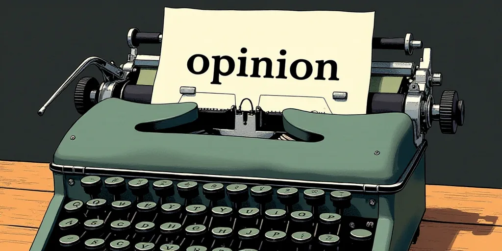 a typewriter with a lot of papers on it and the words opinion written in black and white on the top,