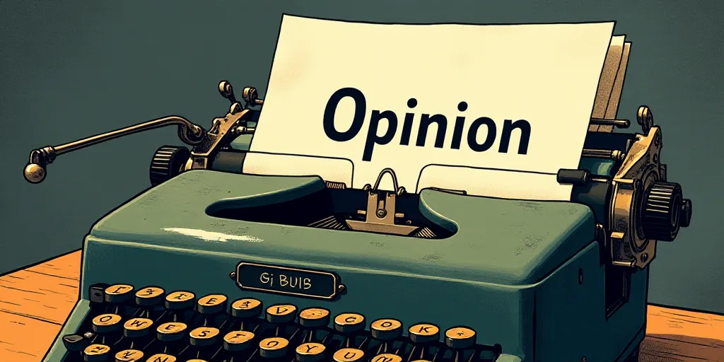 a typewriter with a lot of papers on it and the words opinion written in black and white on the top,