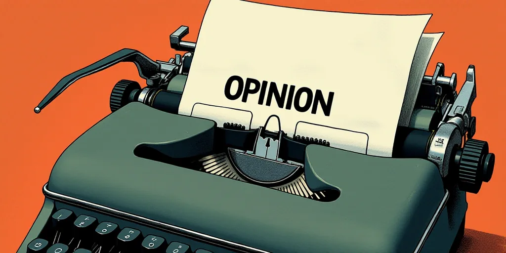 a typewriter with a lot of papers on it and the words opinion written in black and white on the top,