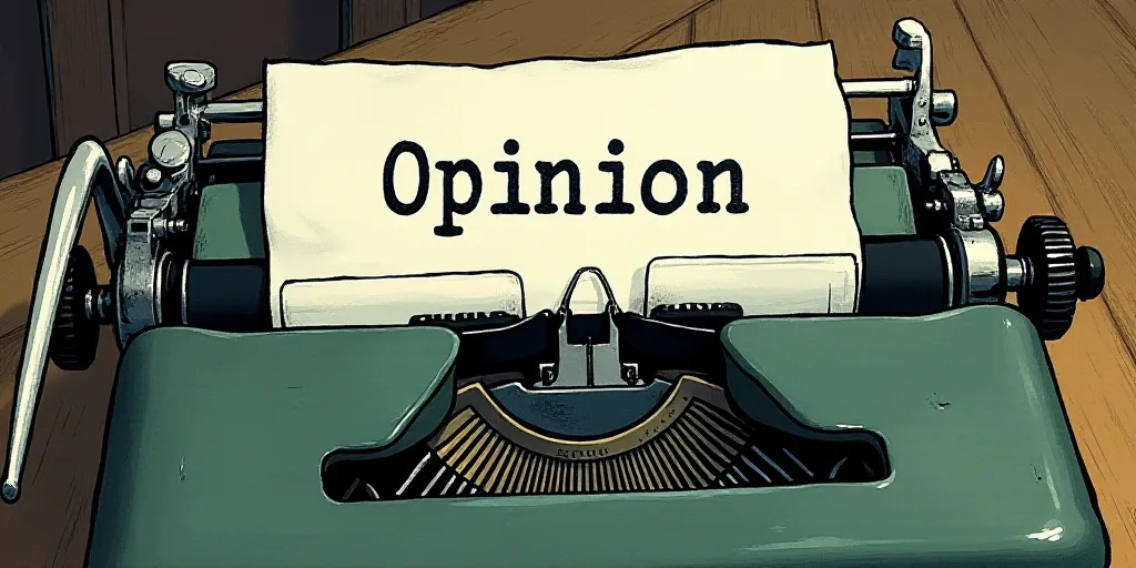a typewriter with a lot of papers on it and the words opinion written in black and white on the top,