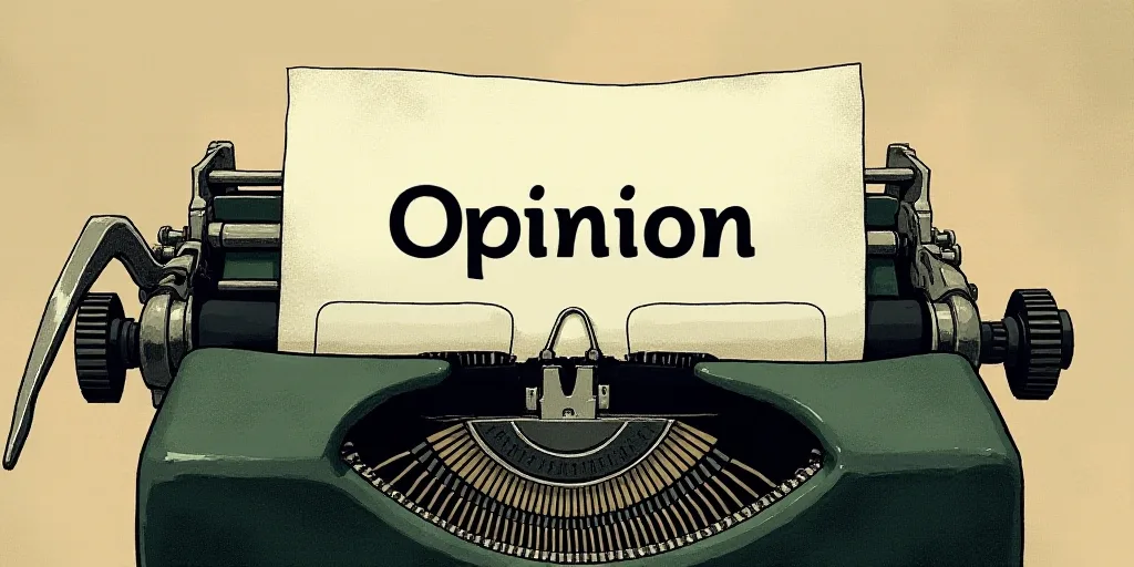 a typewriter with a lot of papers on it and the words opinion written in black and white on the top,