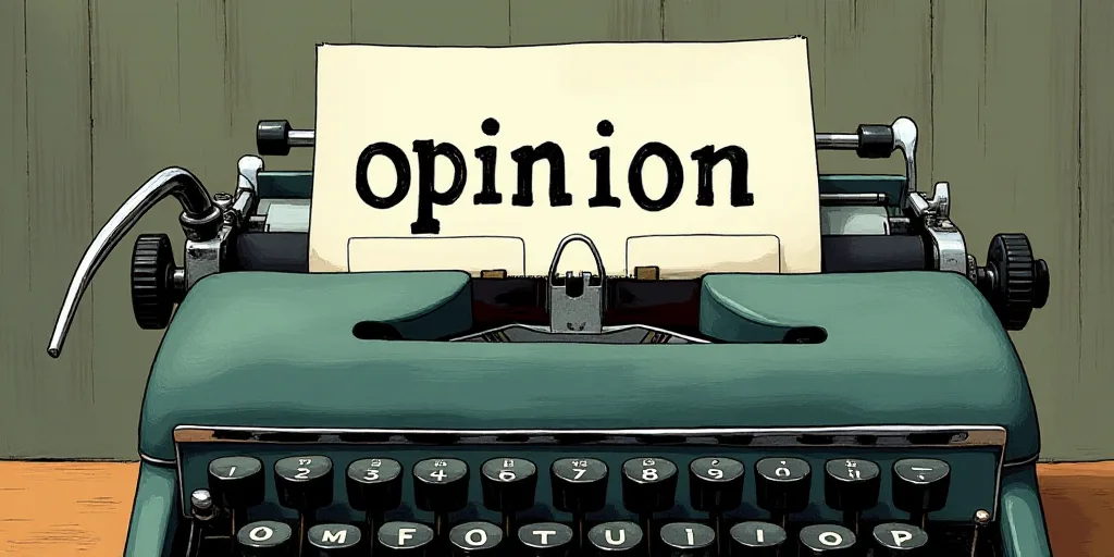 a typewriter with a lot of papers on it and the words opinion written in black and white on the top,