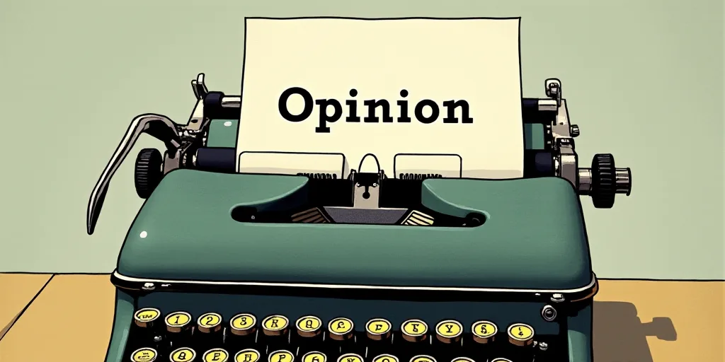 a typewriter with a lot of papers on it and the words opinion written in black and white on the top,