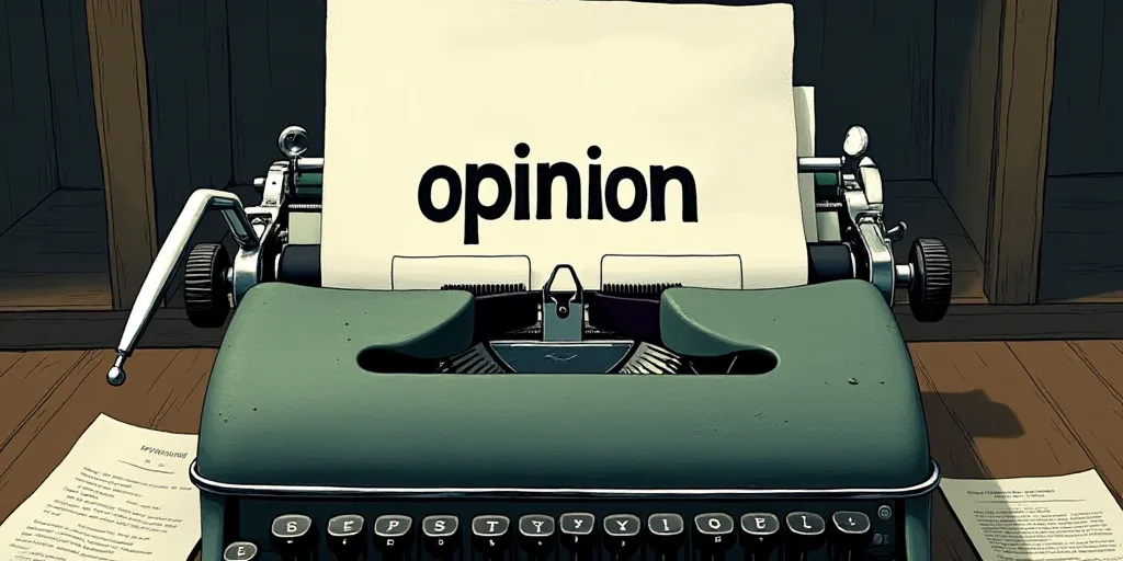 a typewriter with a lot of papers on it and the words opinion written in black and white on the top,