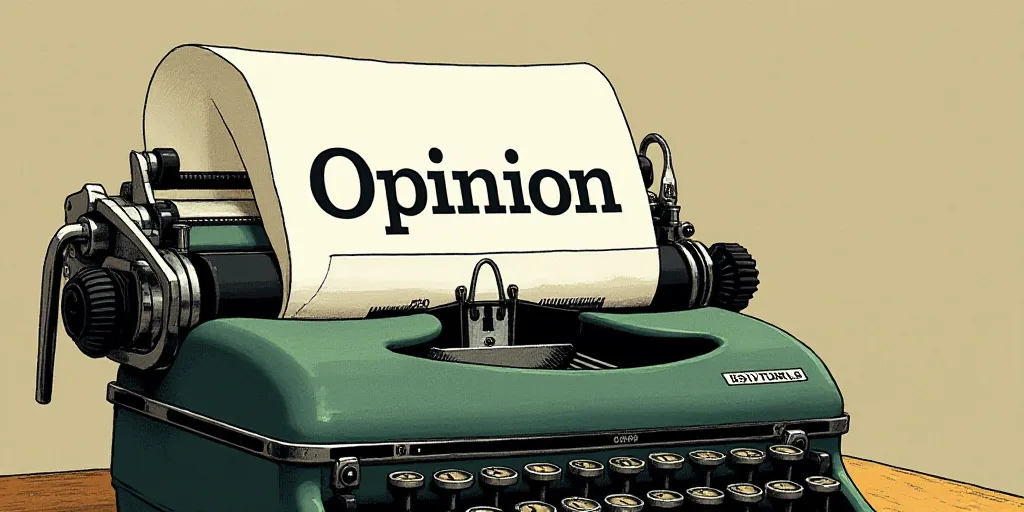 a typewriter with a lot of papers on it and the words opinion written in black and white on the top,