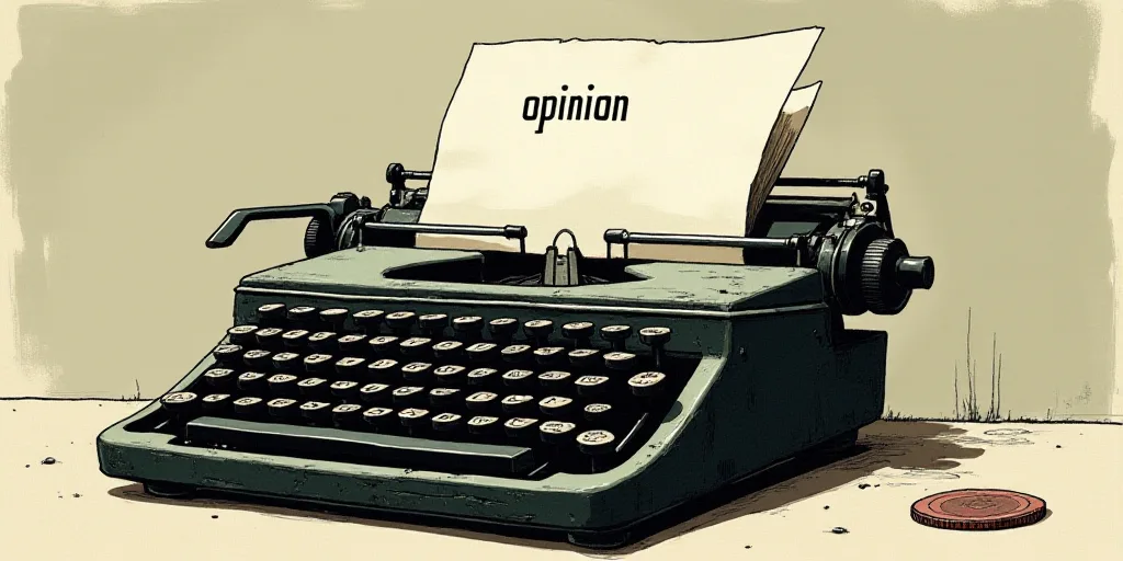 a typewriter with a lot of papers on it and the words opinion written in black and white on the top,