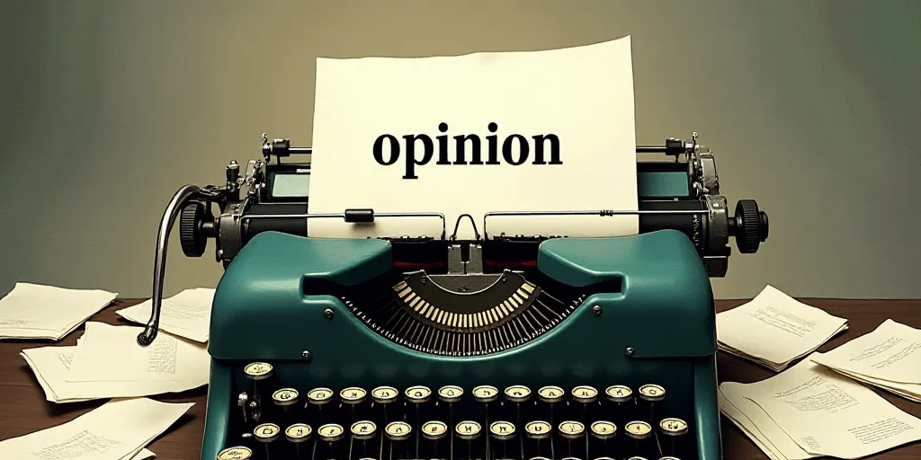 a typewriter with a lot of papers on it and the words opinion written in black and white on the top,