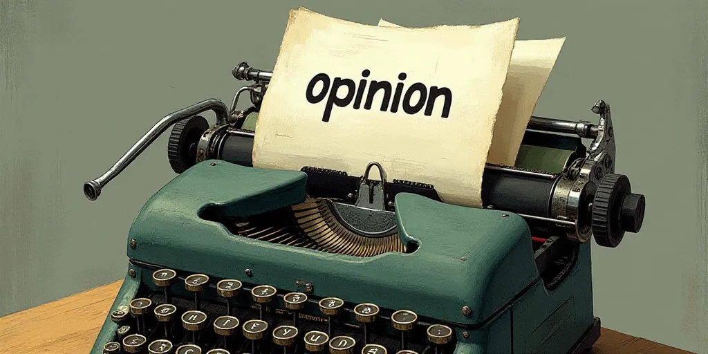 a typewriter with a lot of papers on it and the words opinion written in black and white on the top,