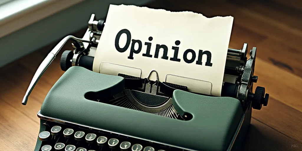 a typewriter with a lot of papers on it and the words opinion written in black and white on the top,
