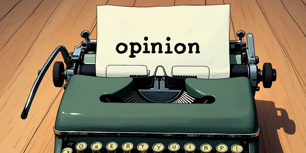 a typewriter with a lot of papers on it and the words opinion written in black and white on the top,