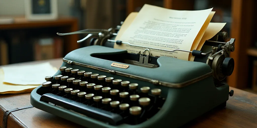 a typewriter with a lot of papers on it and a caption that says opinion on it in spanish, Edward Oth