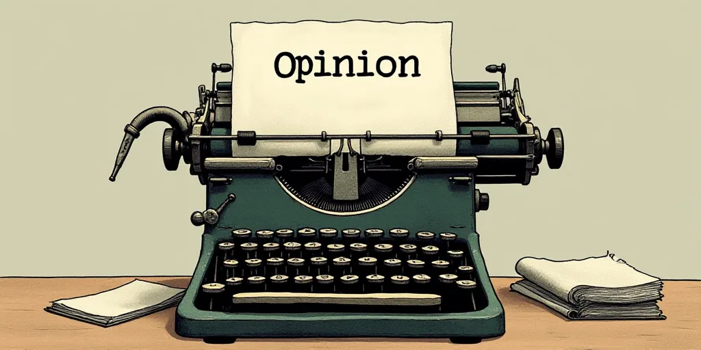 a typewriter with a lot of papers on it and the words opinion written in black and white on the top,