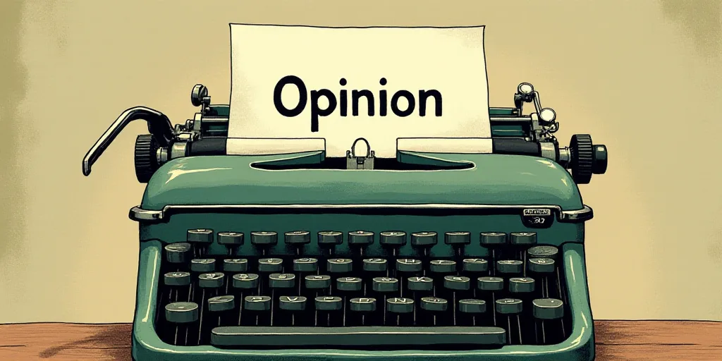 a typewriter with a lot of papers on it and the words opinion written in black and white on the top,