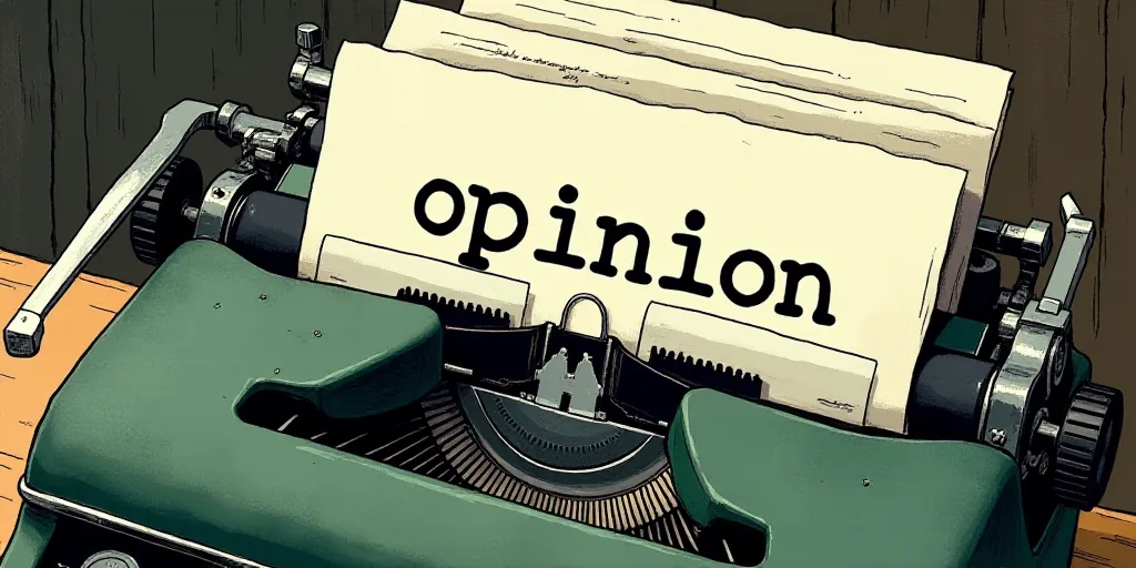 a typewriter with a lot of papers on it and the words opinion written in black and white on the top,