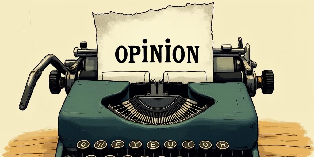 a typewriter with a lot of papers on it and the words opinion written in black and white on the top,