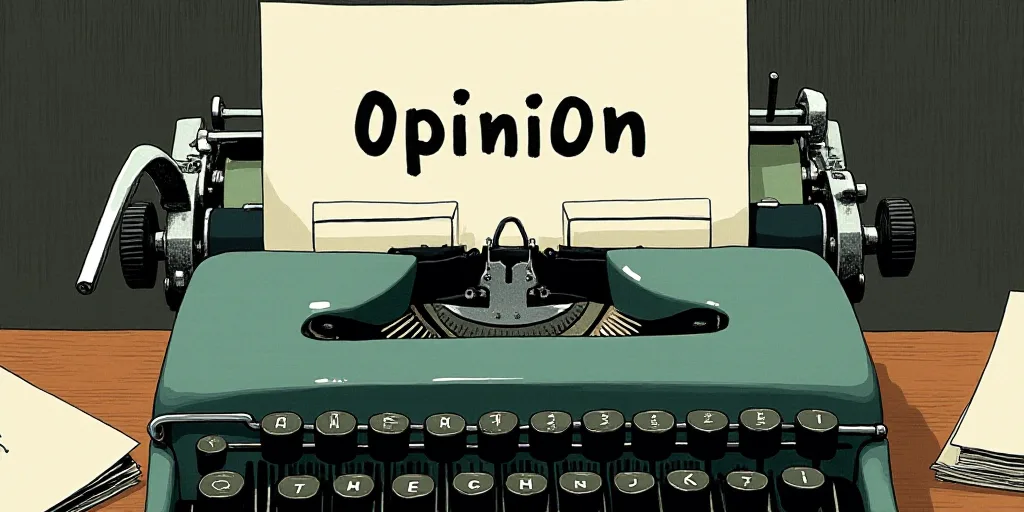 a typewriter with a lot of papers on it and the words opinion written in black and white on the top,