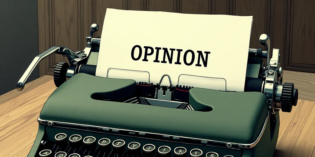 a typewriter with a lot of papers on it and the words opinion written in black and white on the top,