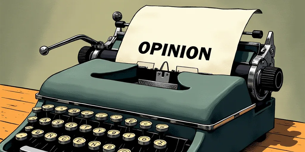 a typewriter with a lot of papers on it and the words opinion written in black and white on the top,