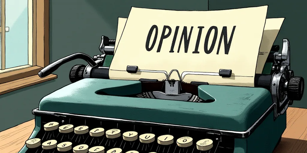 a typewriter with a lot of papers on it and the words opinion written in black and white on the top,