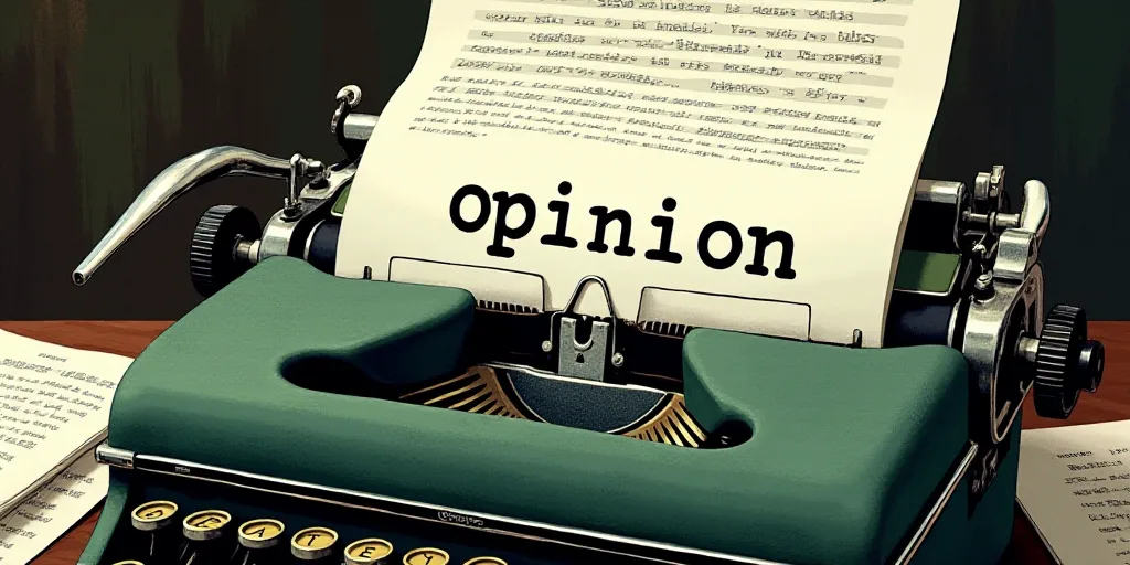 a typewriter with a lot of papers on it and the words opinion written in black and white on the top,