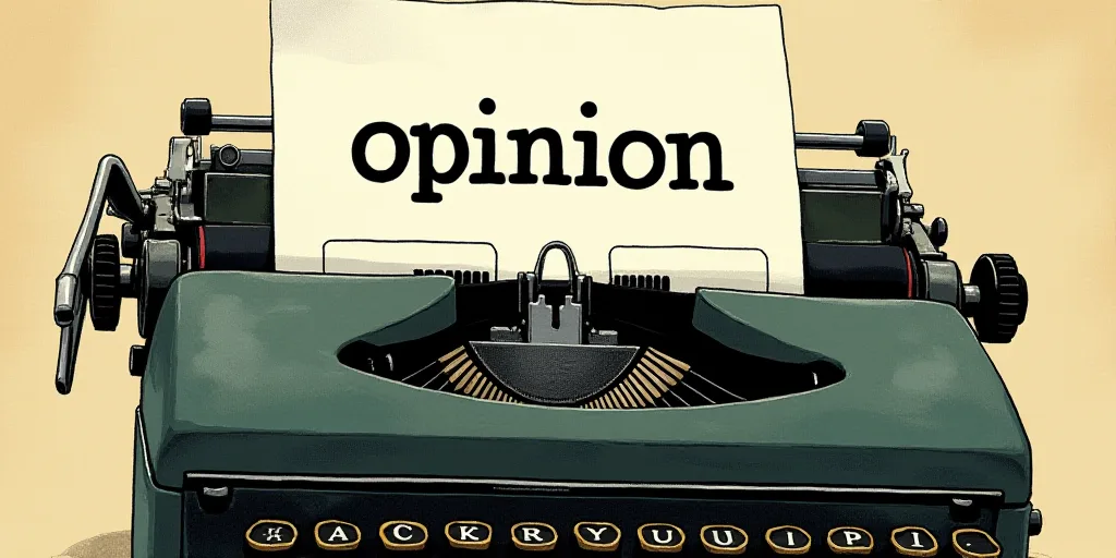 a typewriter with a lot of papers on it and the words opinion written in black and white on the top,