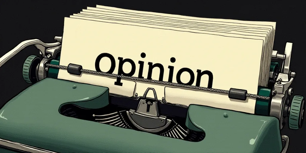 a typewriter with a lot of papers on it and the words opinion written in black and white on the top,