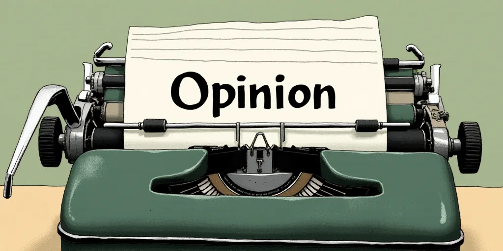 a typewriter with a lot of papers on it and the words opinion written in black and white on the top,
