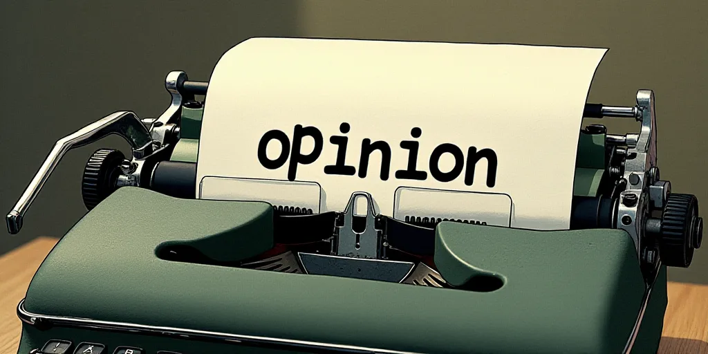 a typewriter with a lot of papers on it and the words opinion written in black and white on the top,