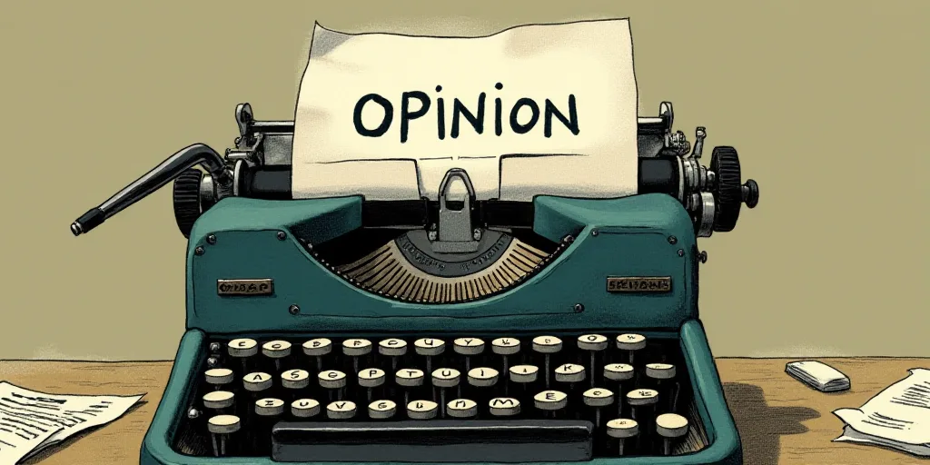 a typewriter with a lot of papers on it and the words opinion written in black and white on the top,