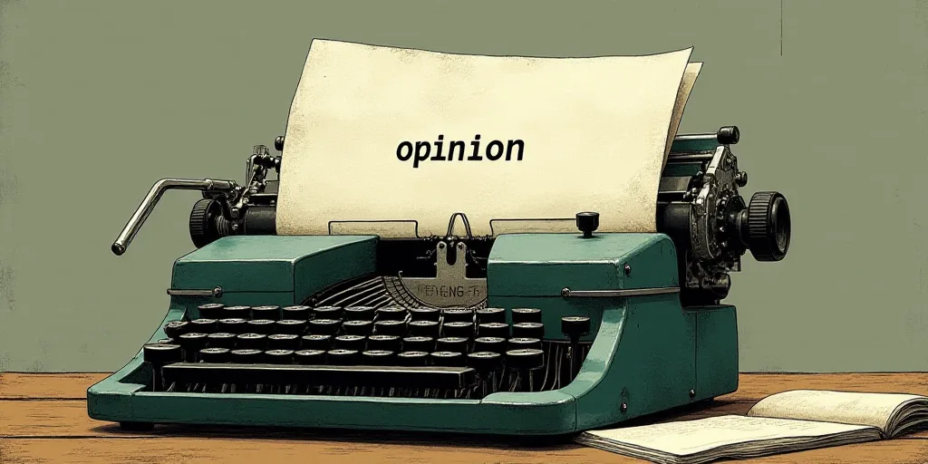 a typewriter with a lot of papers on it and the words opinion written in black and white on the top,