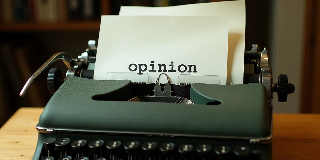 a typewriter with a lot of papers on it and a caption that says opinion on it in spanish, Edward Oth