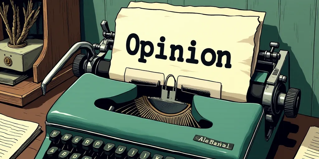 a typewriter with a lot of papers on it and the words opinion written in black and white on the top,