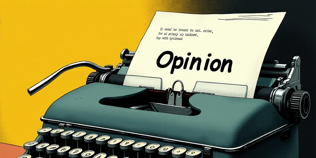 a typewriter with a lot of papers on it and the words opinion written in black and white on the top,