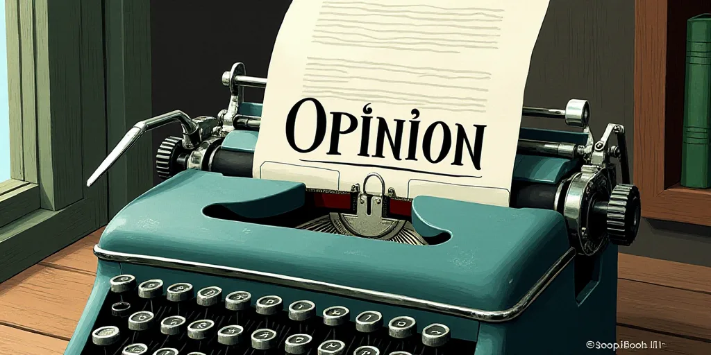 a typewriter with a lot of papers on it and the words opinion written in black and white on the top,