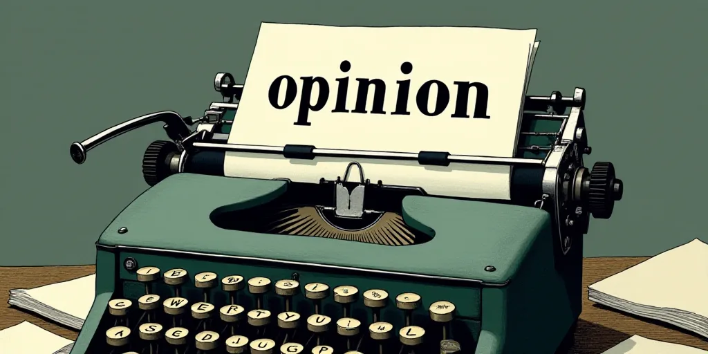 a typewriter with a lot of papers on it and the words opinion written in black and white on the top,