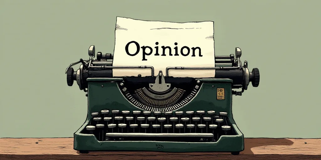 a typewriter with a lot of papers on it and the words opinion written in black and white on the top,