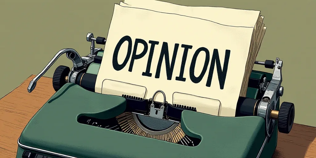 a typewriter with a lot of papers on it and the words opinion written in black and white on the top,